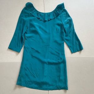 Tibi Blue Silk Open Back Mini Dress with Ruffle Detail, Size 2